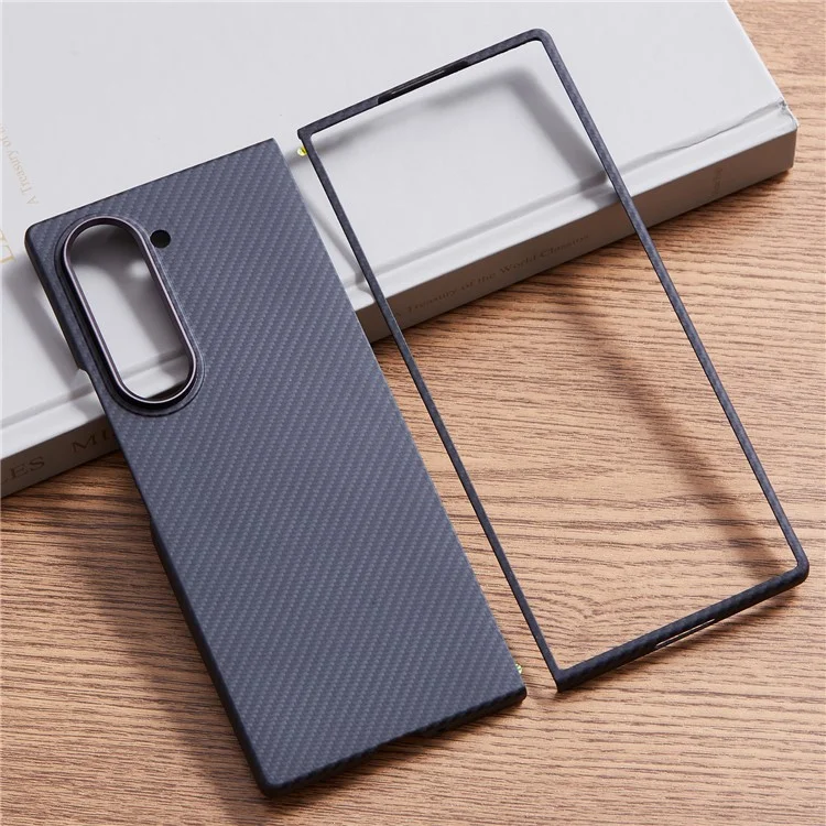 Per Samsung Galaxy Z Fold6 5G Case 600D Fine Texture Aramid Fiber Phone Cover with Metal Lens Frame - Nero