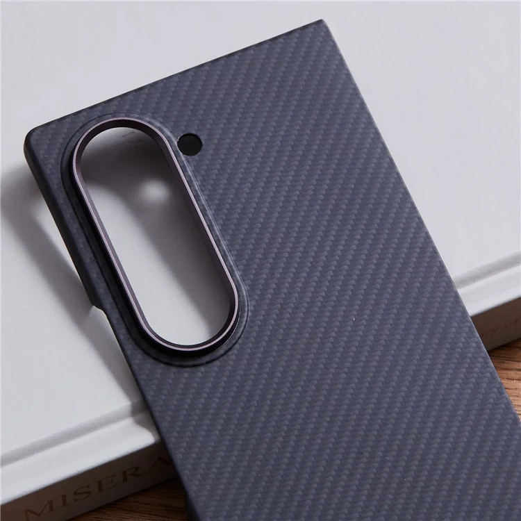 Per Samsung Galaxy Z Fold6 5G Case 600D Fine Texture Aramid Fiber Phone Cover with Metal Lens Frame - Nero
