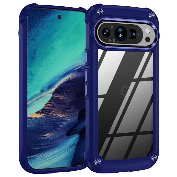 Para Google Pixel 9 / 9 Pro Case Anti-Drop Alloy Lens Frame PC+TPU Phone Cover - Blue