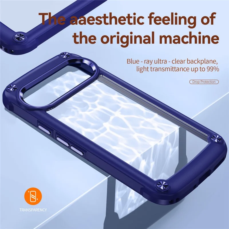 Para Google Pixel 9 / 9 Pro Case Anti-Drop Alloy Lens Frame PC+TPU Phone Cover - Blue