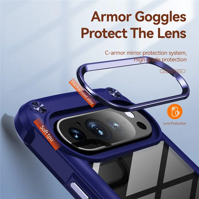 Para Google Pixel 9 / 9 Pro Case Anti-Drop Alloy Lens Frame PC+TPU Phone Cover - Blue