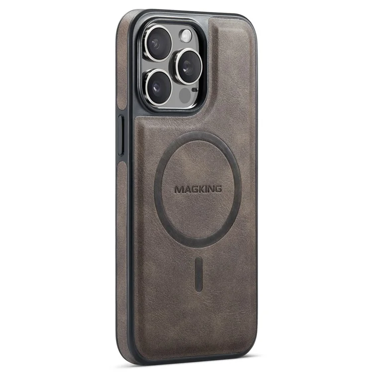 Serie Magking K1 Para Iphone 15 Pro Max Magnetic Case PC+TPU+PU Cubierta de Teléfono a Prueba de Choque de Cuero - Café