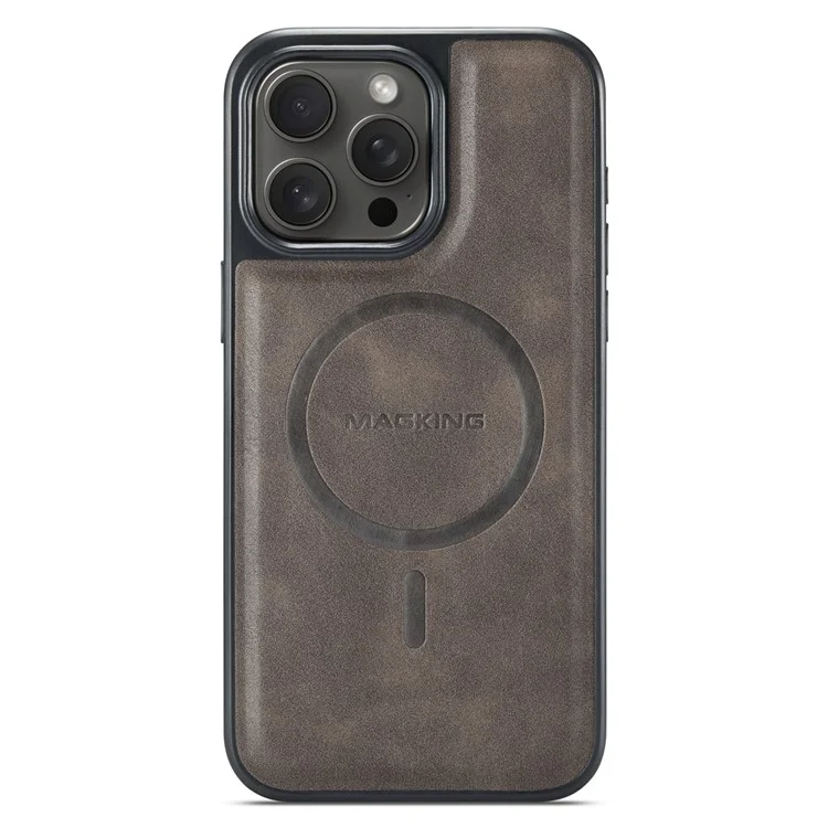 Serie Magking K1 Para Iphone 15 Pro Max Magnetic Case PC+TPU+PU Cubierta de Teléfono a Prueba de Choque de Cuero - Café