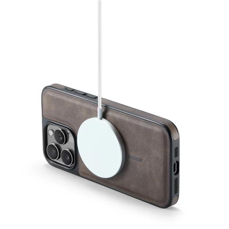 Serie Magking K1 Para Iphone 15 Pro Max Magnetic Case PC+TPU+PU Cubierta de Teléfono a Prueba de Choque de Cuero - Café