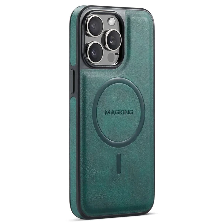 Serie Magking K1 Para Iphone 13 Pro Magnetic Case Magnetic PC+TPU+PU Cubierta de Teléfono a Prueba de Choques de Cuero - Verde