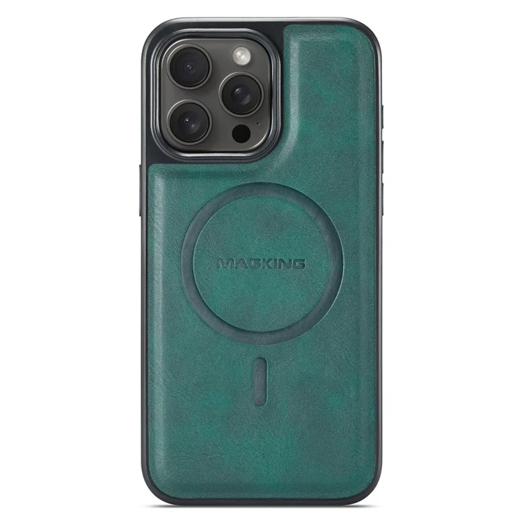 Serie Magking K1 Para Iphone 13 Pro Magnetic Case Magnetic PC+TPU+PU Cubierta de Teléfono a Prueba de Choques de Cuero - Verde