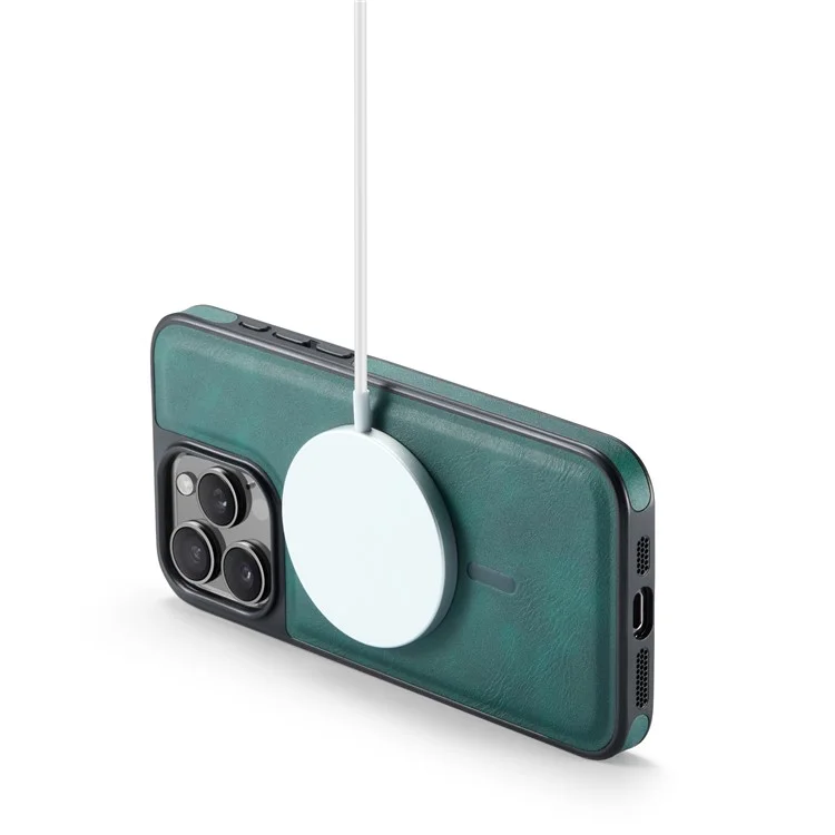 Serie Magking K1 Para Iphone 13 Pro Magnetic Case Magnetic PC+TPU+PU Cubierta de Teléfono a Prueba de Choques de Cuero - Verde