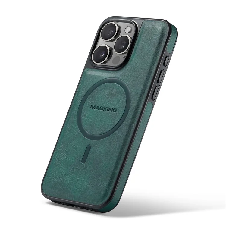 Serie Magking K1 Para Iphone 13 Pro Magnetic Case Magnetic PC+TPU+PU Cubierta de Teléfono a Prueba de Choques de Cuero - Verde