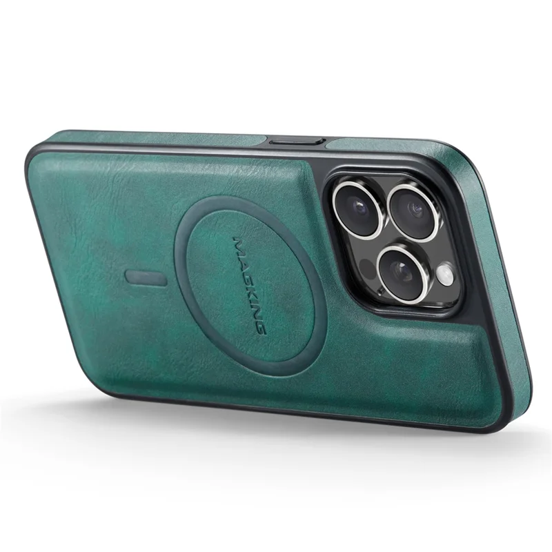 Serie Magking K1 Para Iphone 13 Pro Magnetic Case Magnetic PC+TPU+PU Cubierta de Teléfono a Prueba de Choques de Cuero - Verde