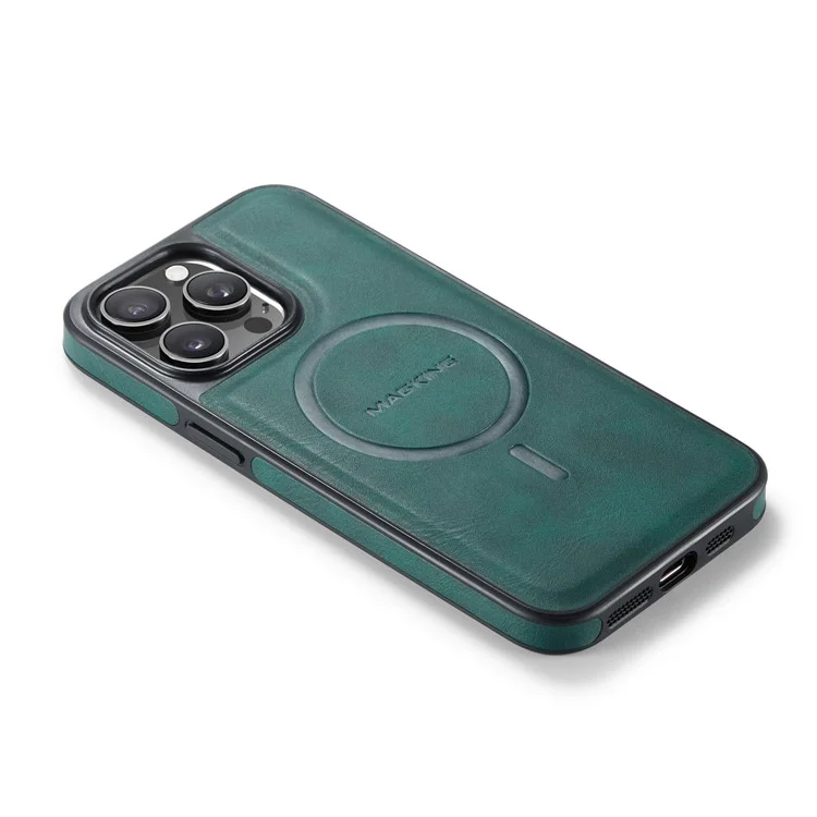 Serie Magking K1 Para Iphone 13 Pro Magnetic Case Magnetic PC+TPU+PU Cubierta de Teléfono a Prueba de Choques de Cuero - Verde