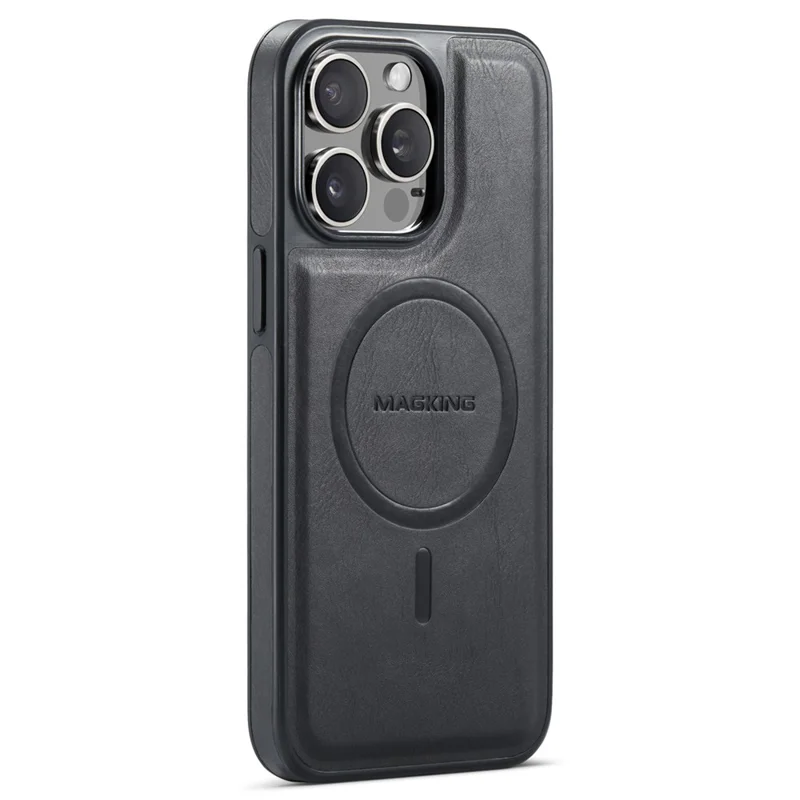 MAGKING K1 Series For iPhone 13 Pro Magnetic Case PC+TPU+PU Leather Shockproof Phone Cover - Black