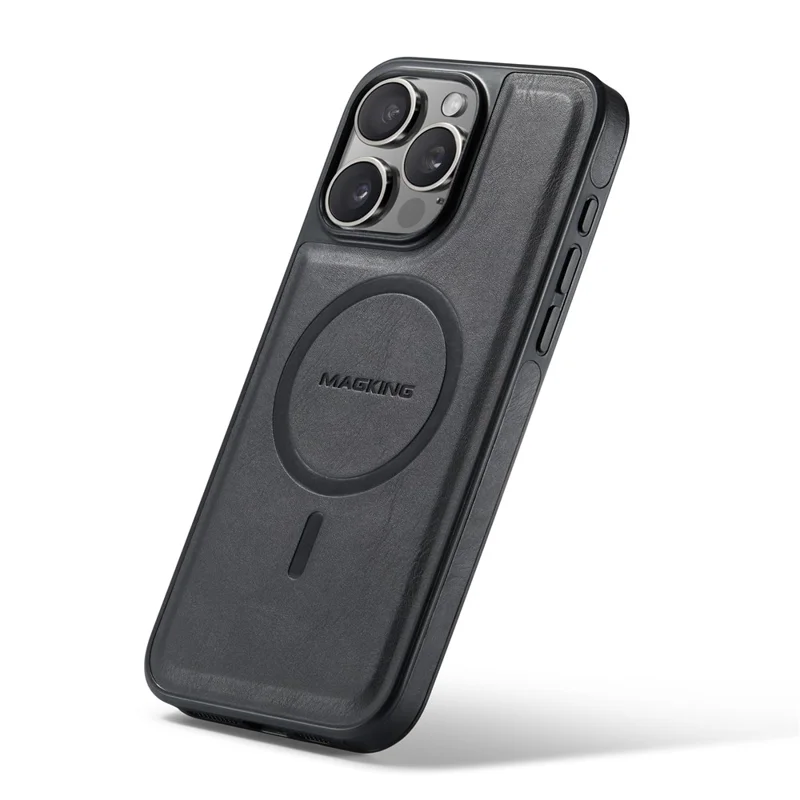 MAGKING K1 Series For iPhone 13 Pro Magnetic Case PC+TPU+PU Leather Shockproof Phone Cover - Black