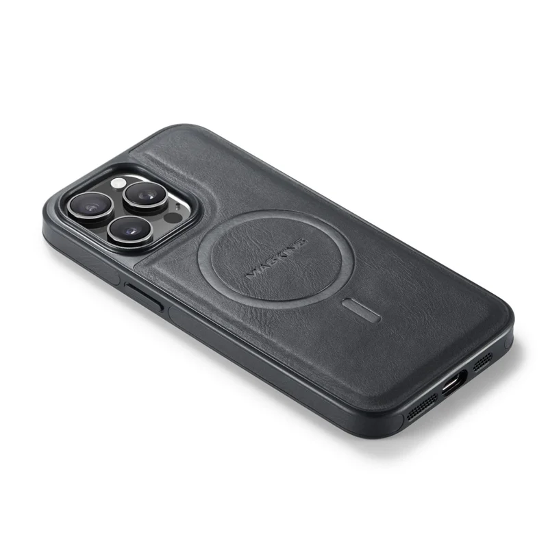 MAGKING K1 Series For iPhone 13 Pro Magnetic Case PC+TPU+PU Leather Shockproof Phone Cover - Black