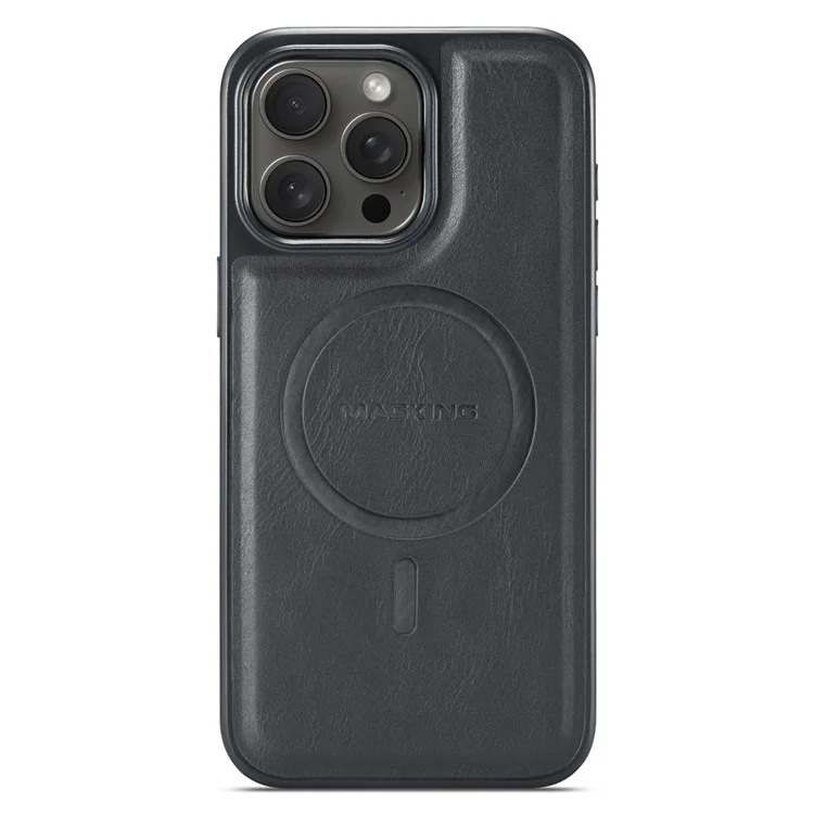 Série K1 de Magk Para Iphone 13 Pro Max Magnetic Case PC+TPU+PU Capal Capela Chumgela Tape - Preto