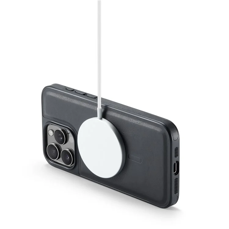 Série K1 de Magk Para Iphone 13 Pro Max Magnetic Case PC+TPU+PU Capal Capela Chumgela Tape - Preto