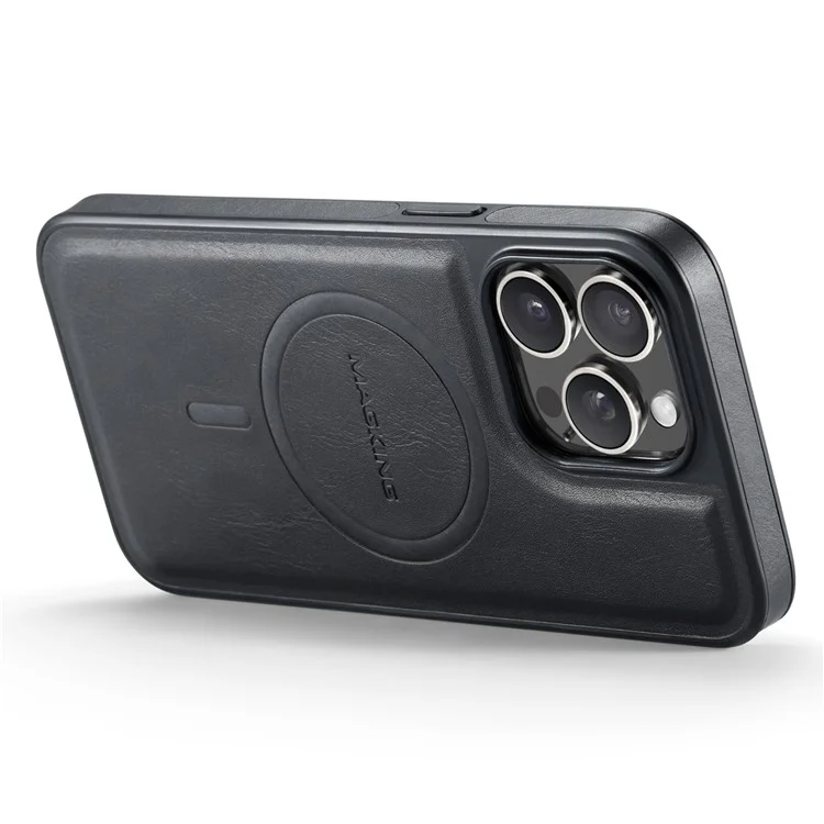 Série K1 de Magk Para Iphone 13 Pro Max Magnetic Case PC+TPU+PU Capal Capela Chumgela Tape - Preto