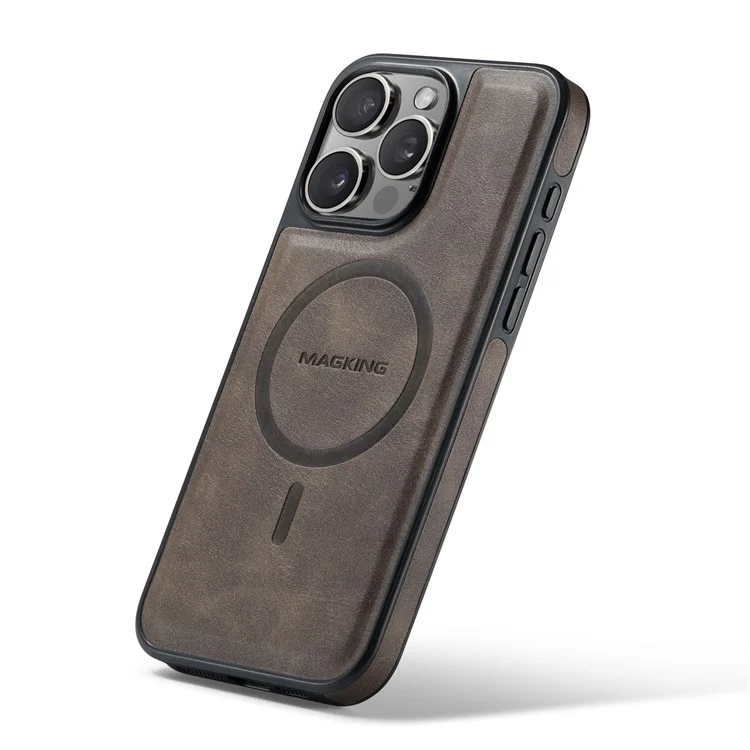 Magking K1 Series Para Iphone 12 / 12 Pro Magnetic Case PC+TPU+PU Cubierta de Teléfono a Prueba de Golpes de Cuero - Café