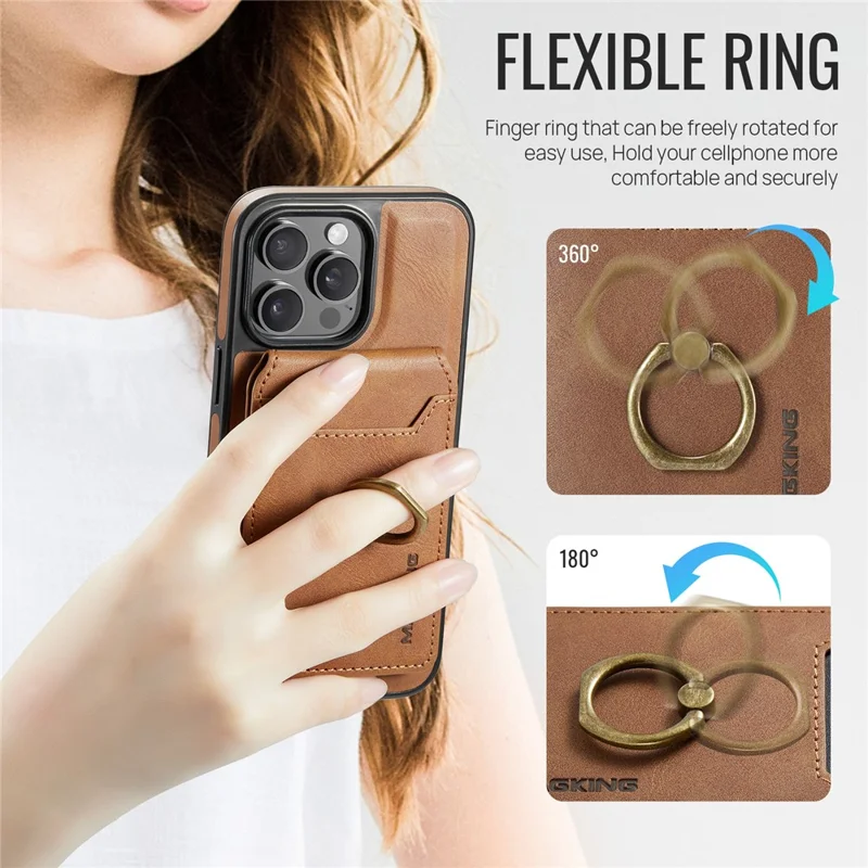 MAGKING K1 Series For iPhone 16 Pro Caso Magnético de PC+TPU+PU com Suporte para Cartão - Marrom