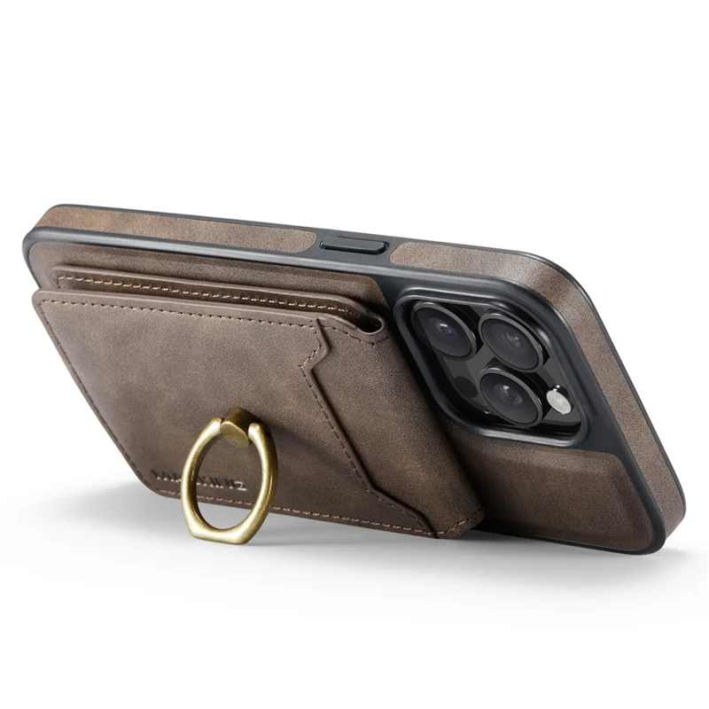 Maging K1 Series Pour Iphone 15 Pro Magnetic Case pc + Tpu + pu Téléphone Couverture Avec Titulaire de Carte Kickstand - Café