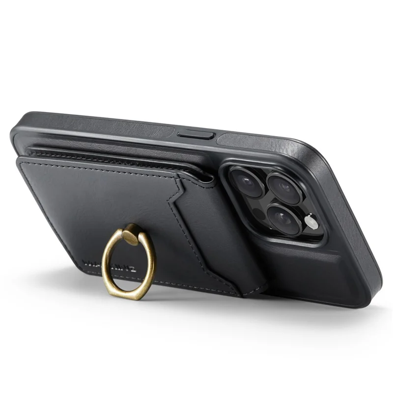 MAGKING K1 Series For iPhone 15 Pro Max Magnetic Case PC+TPU+PU Phone Cover with Card Holder Kickstand - Black