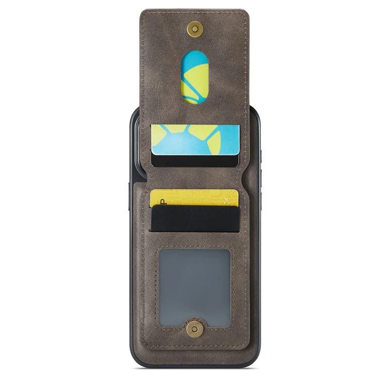 MAGKING K1 Series For iPhone 15 Pro Max Magnetic Case PC+TPU+PU Phone Cover with Card Holder Kickstand - Coffee