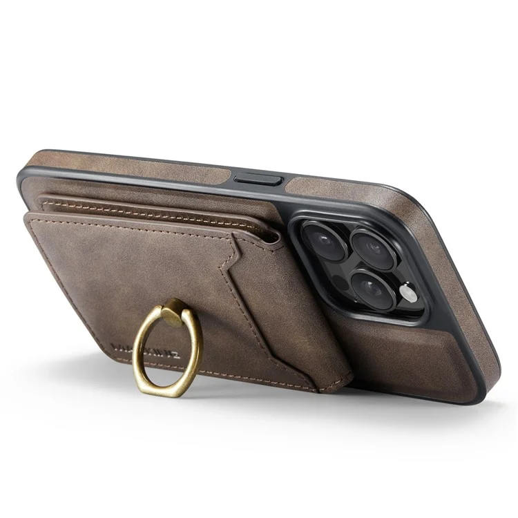 MAGKING K1 Series For iPhone 15 Pro Max Magnetic Case PC+TPU+PU Phone Cover with Card Holder Kickstand - Coffee