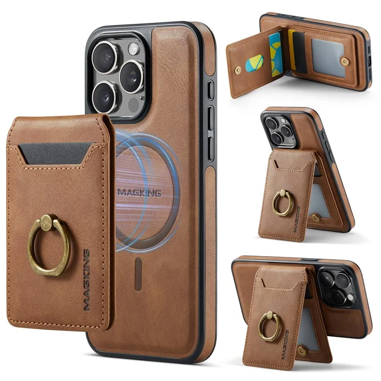 Série K1 de Agustador Para Iphone 14 Pro Max Magnetic Case PC+TPU+PU Capa Pole - Marrom