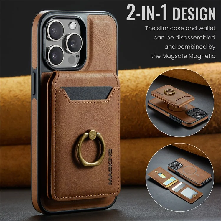 Série K1 de Agustador Para Iphone 14 Pro Max Magnetic Case PC+TPU+PU Capa Pole - Marrom