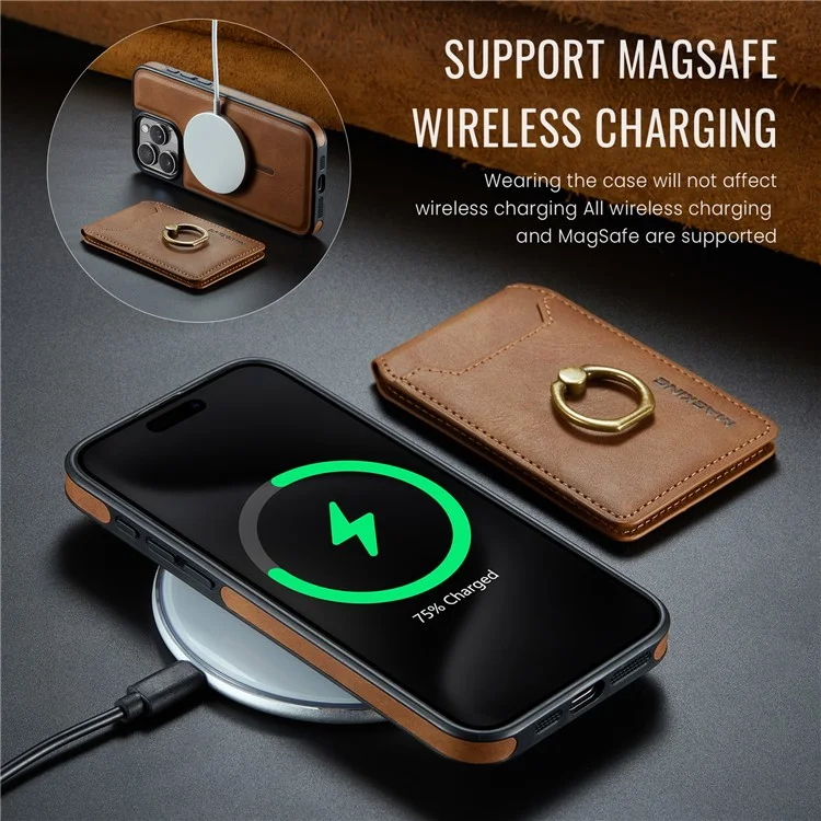 Série K1 de Agustador Para Iphone 14 Pro Max Magnetic Case PC+TPU+PU Capa Pole - Marrom