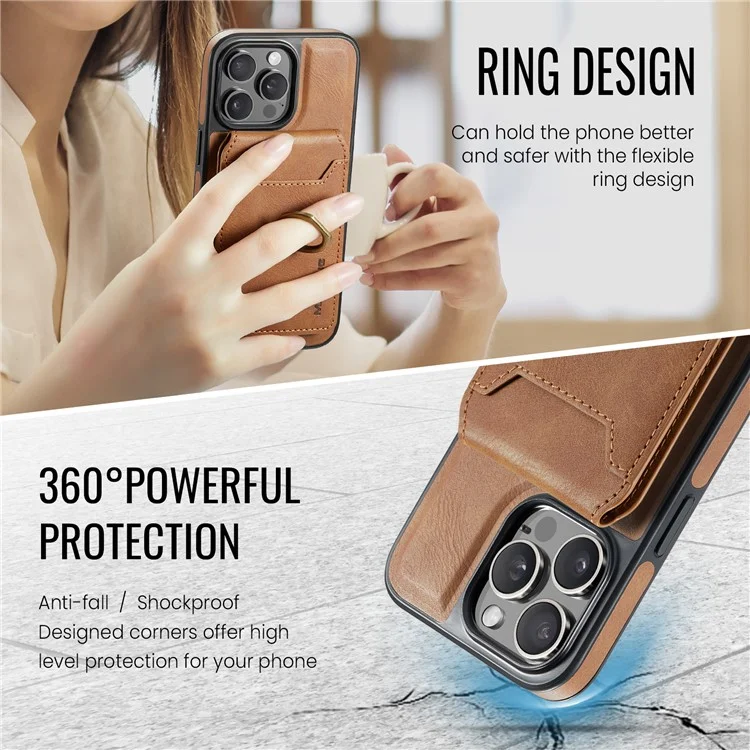 Série K1 de Agustador Para Iphone 14 Pro Max Magnetic Case PC+TPU+PU Capa Pole - Marrom