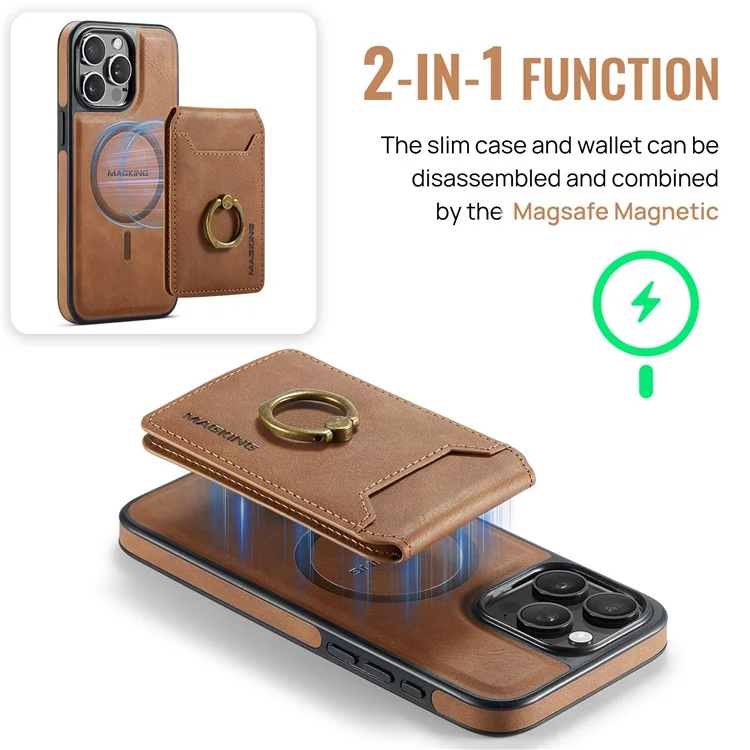 Série K1 de Agustador Para Iphone 14 Pro Max Magnetic Case PC+TPU+PU Capa Pole - Marrom
