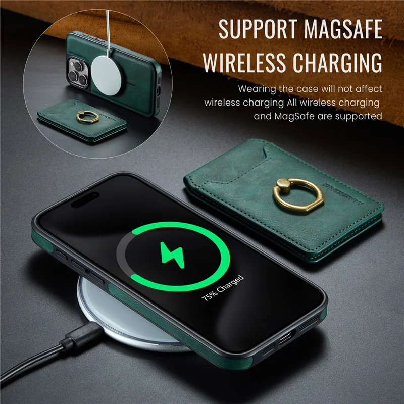 MAGKING K1 Series For iPhone 14 Pro Max Magnetic Case PC+TPU+PU Phone Cover with Card Holder Kickstand - Green