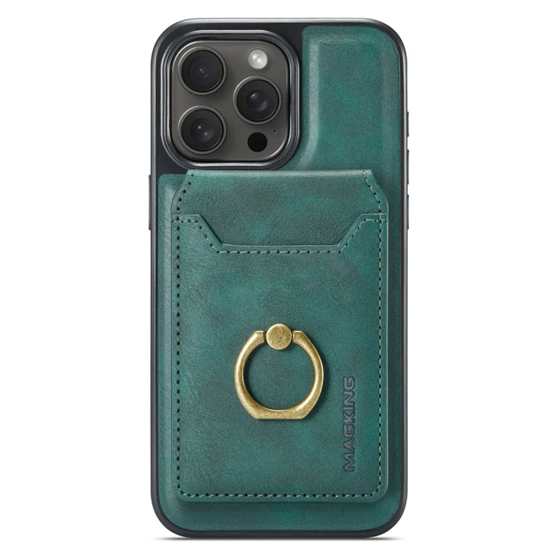 MAGKING K1 Series For iPhone 14 Pro Max Magnetic Case PC+TPU+PU Phone Cover with Card Holder Kickstand - Green