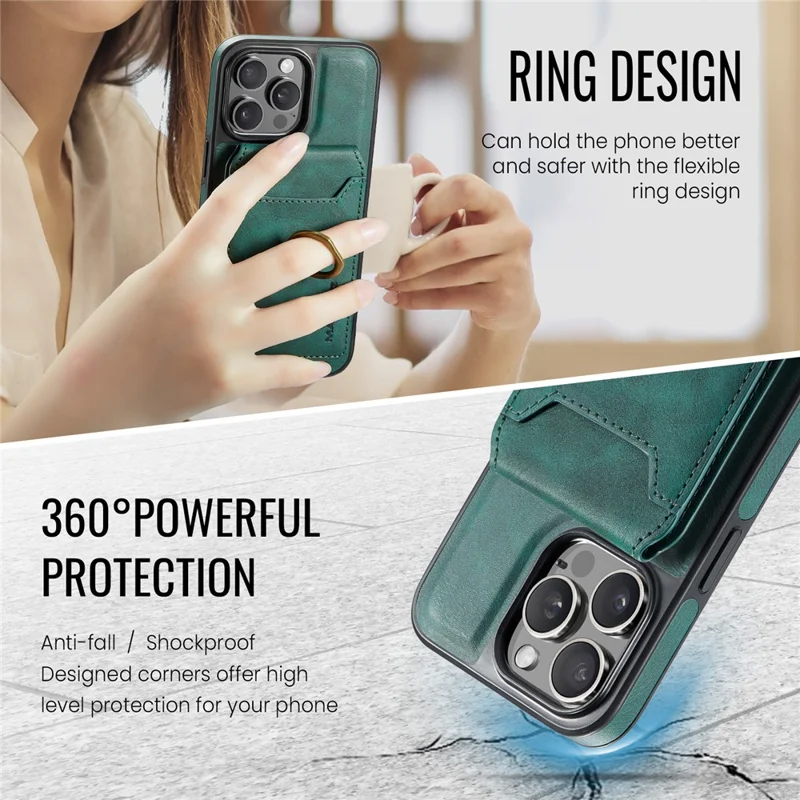 MAGKING K1 Series For iPhone 14 Pro Max Magnetic Case PC+TPU+PU Phone Cover with Card Holder Kickstand - Green