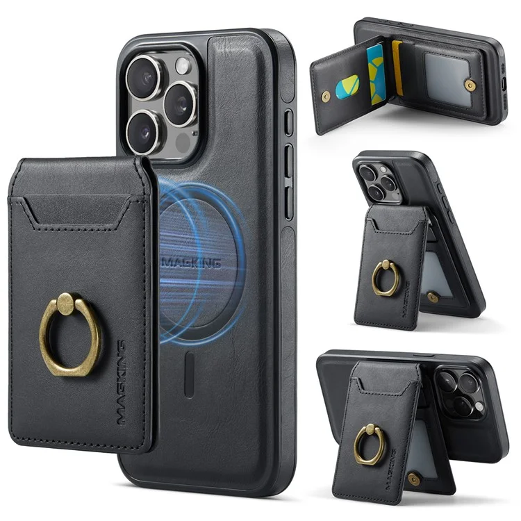 Maging K1 Series Pour Iphone 12 Pro Max Magnetic Case pc + Tpu + pu Téléphone Couverture Avec Porte-carte Kickstand - Noir