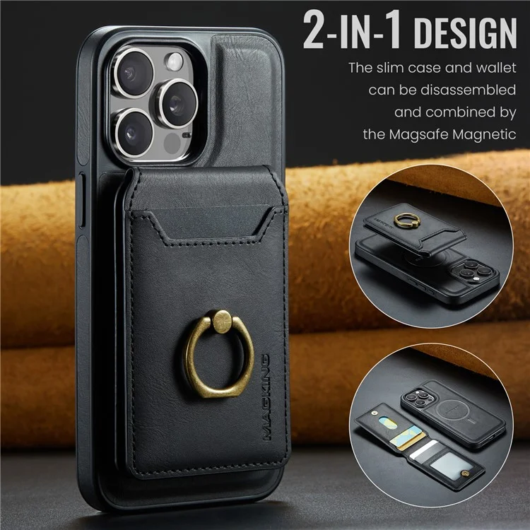 Maging K1 Series Pour Iphone 12 Pro Max Magnetic Case pc + Tpu + pu Téléphone Couverture Avec Porte-carte Kickstand - Noir