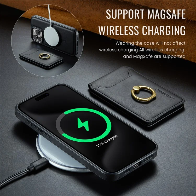 Maging K1 Series Pour Iphone 12 Pro Max Magnetic Case pc + Tpu + pu Téléphone Couverture Avec Porte-carte Kickstand - Noir