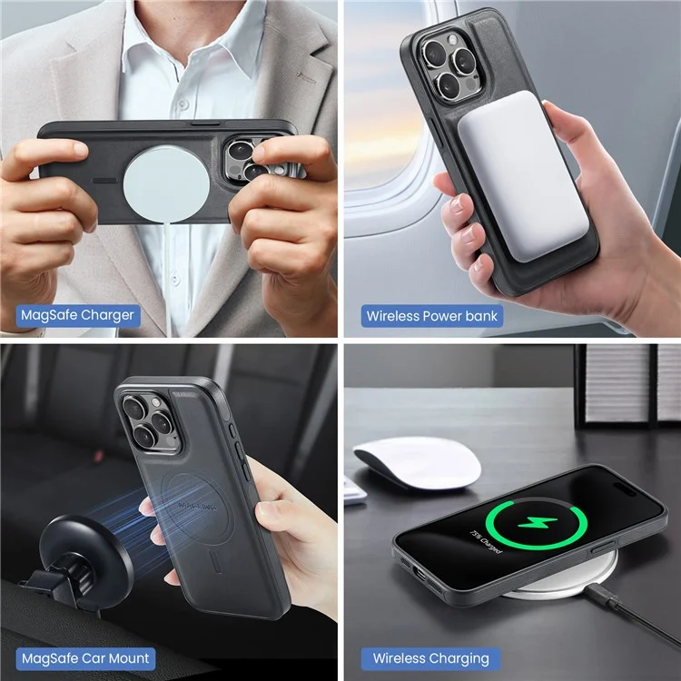 Maging K1 Series Pour Iphone 12 Pro Max Magnetic Case pc + Tpu + pu Téléphone Couverture Avec Porte-carte Kickstand - Noir