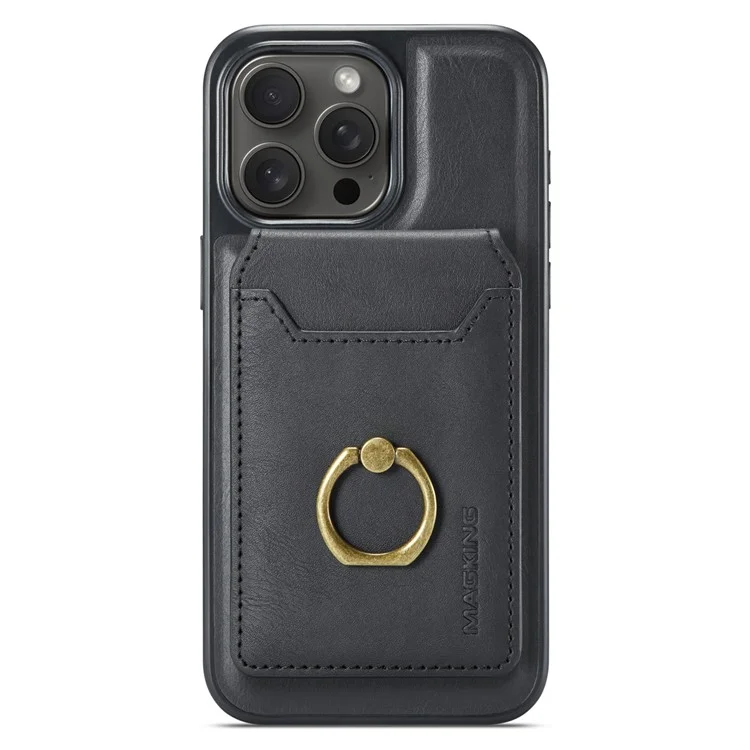 Maging K1 Series Pour Iphone 12 Pro Max Magnetic Case pc + Tpu + pu Téléphone Couverture Avec Porte-carte Kickstand - Noir