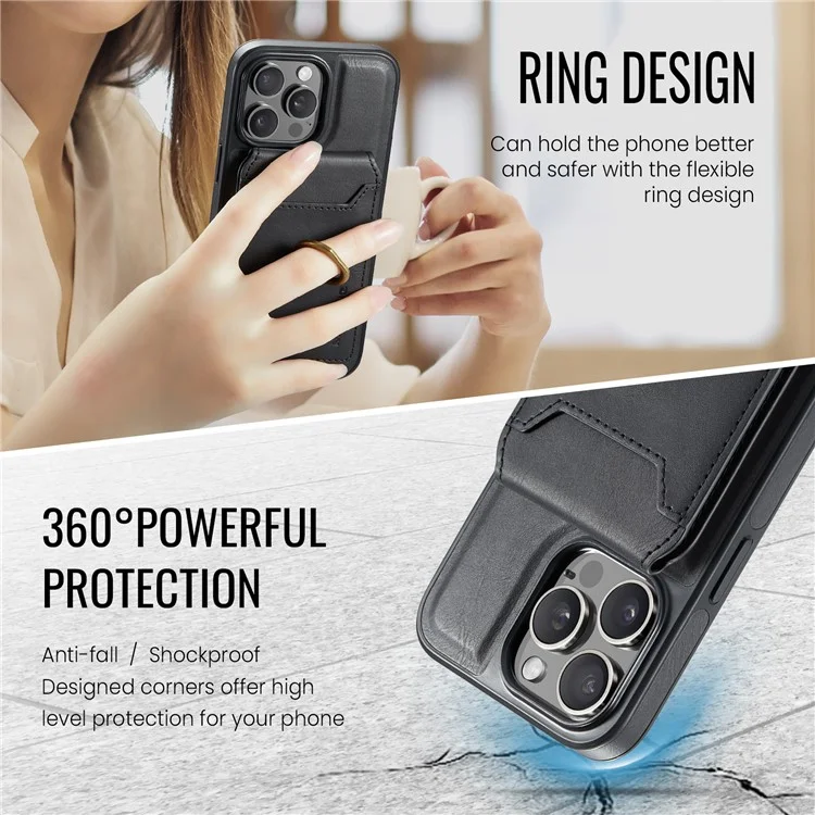 Maging K1 Series Pour Iphone 12 Pro Max Magnetic Case pc + Tpu + pu Téléphone Couverture Avec Porte-carte Kickstand - Noir
