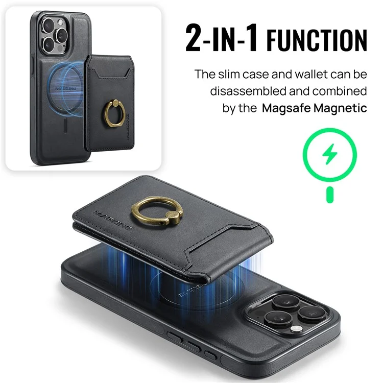 Maging K1 Series Pour Iphone 12 Pro Max Magnetic Case pc + Tpu + pu Téléphone Couverture Avec Porte-carte Kickstand - Noir