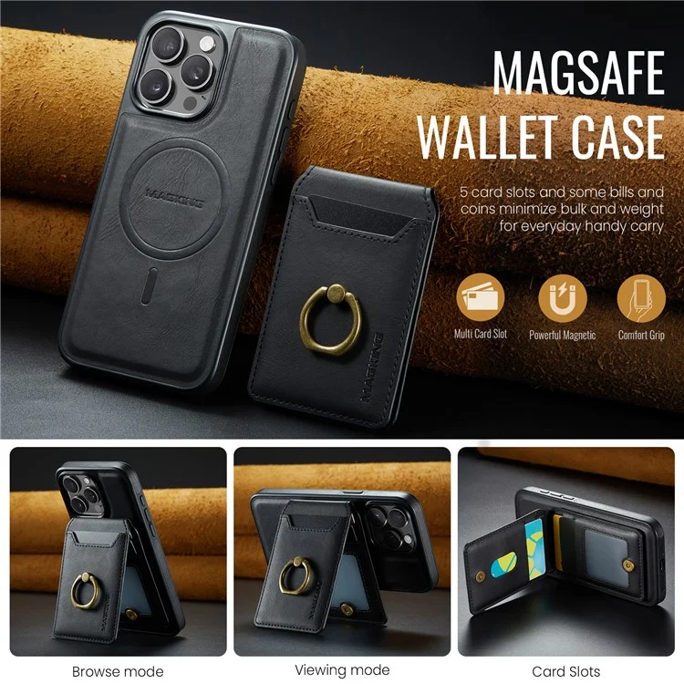 Maging K1 Series Pour Iphone 12 Pro Max Magnetic Case pc + Tpu + pu Téléphone Couverture Avec Porte-carte Kickstand - Noir