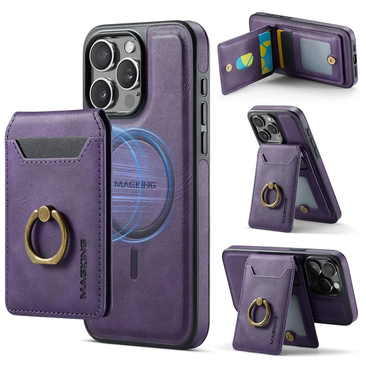 Maging K1 Серия Для Iphone 12 / 12 Pro Magnetic Case PC+TPU+PU Телефонная Крышка с Держателем Карты Kickstand - Фиолетовый