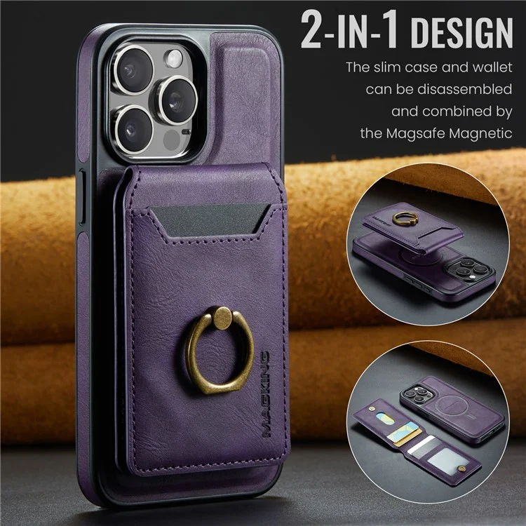 Maging K1 Серия Для Iphone 12 / 12 Pro Magnetic Case PC+TPU+PU Телефонная Крышка с Держателем Карты Kickstand - Фиолетовый
