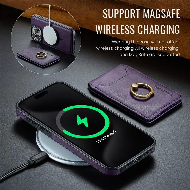 Maging K1 Серия Для Iphone 12 / 12 Pro Magnetic Case PC+TPU+PU Телефонная Крышка с Держателем Карты Kickstand - Фиолетовый