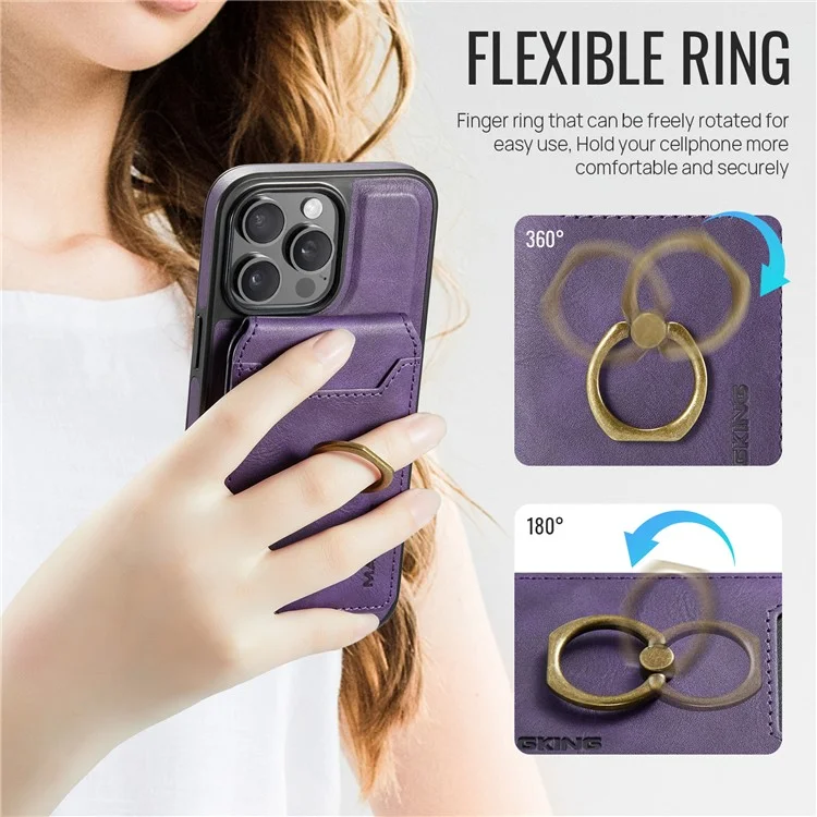 Maging K1 Серия Для Iphone 12 / 12 Pro Magnetic Case PC+TPU+PU Телефонная Крышка с Держателем Карты Kickstand - Фиолетовый
