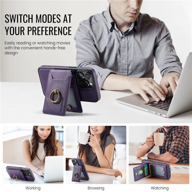 Maging K1 Серия Для Iphone 12 / 12 Pro Magnetic Case PC+TPU+PU Телефонная Крышка с Держателем Карты Kickstand - Фиолетовый