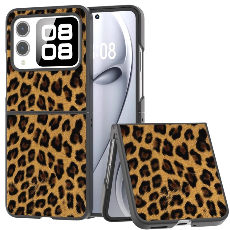 Para Funda Huawei nova Flip 5G Borde Negro Cuero+PC Patrón Leopardo Portada del Teléfono - Oro
