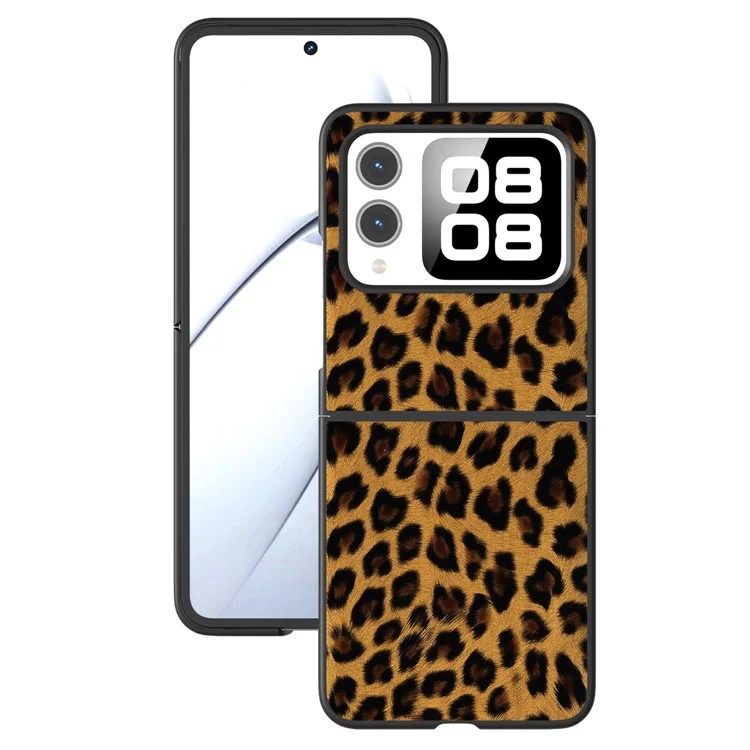 Para Funda Huawei nova Flip 5G Borde Negro Cuero+PC Patrón Leopardo Portada del Teléfono - Oro