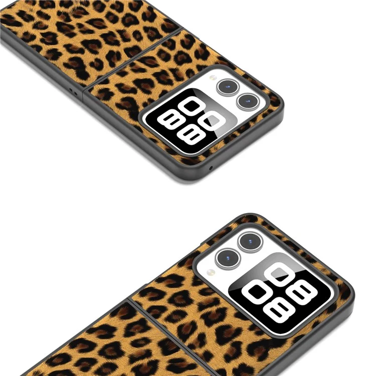 Para Funda Huawei nova Flip 5G Borde Negro Cuero+PC Patrón Leopardo Portada del Teléfono - Oro